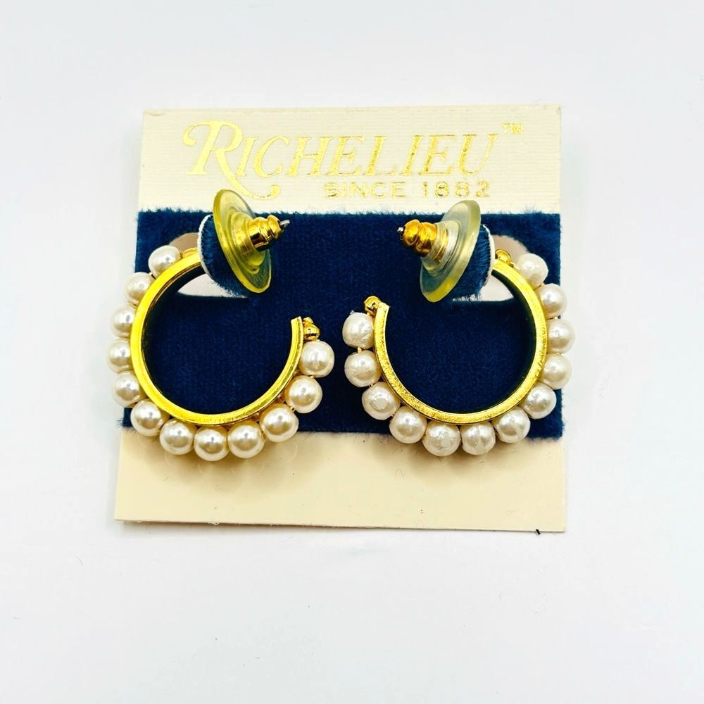 Vintage Pearl Hoop Earrings Richelieu Gold Open Hoop Earrings with Pearls